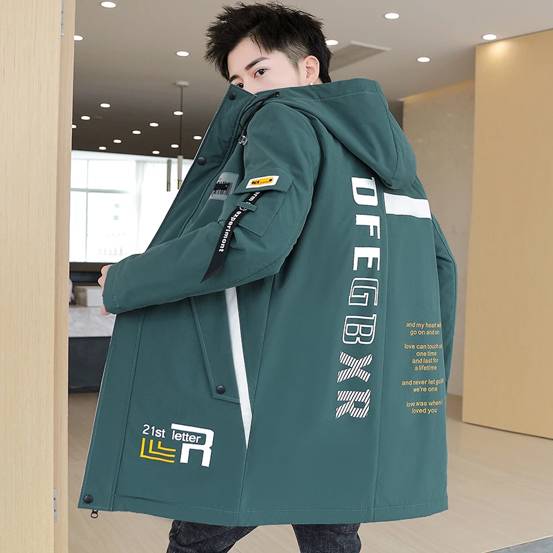 Fashion Autumn Thick Warm Fleece Jacket Men Winter Casual Hooded Mid-Length Coat Plush Parkas Streetwear Top Windbreaker Clothes