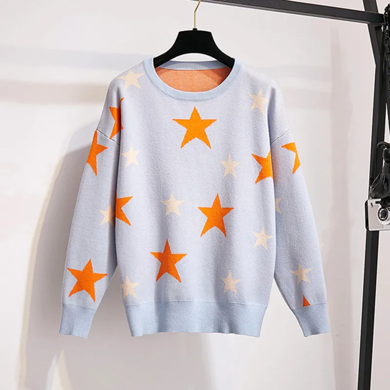 Женский комплект из свитера и джинсовых брюк жаккардовый джемпер рваные