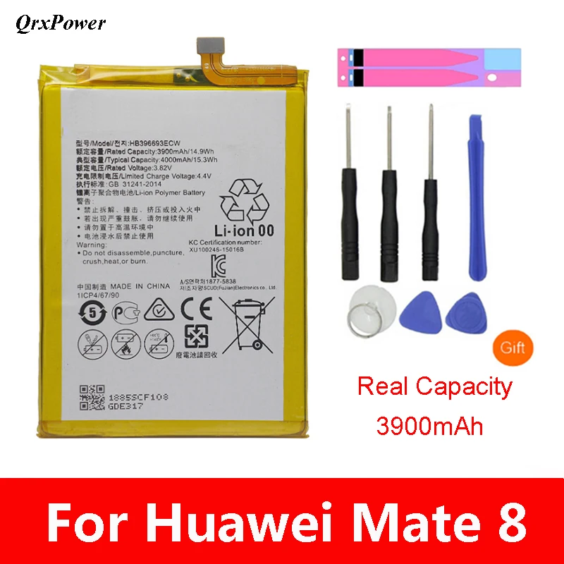Запасная батарея QrxPower 3900 мАч HB396693ECW для Huawei Mate 8|Аккумуляторы мобильных телефонов|