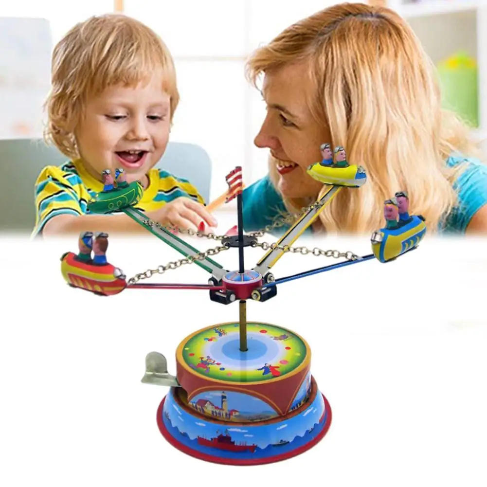 

2021 Vintage Retro Collection Tin Toys Classic Clockwork Wind Up Rotating Spaceship Tin Toys For Adult Kids Collectible Gift