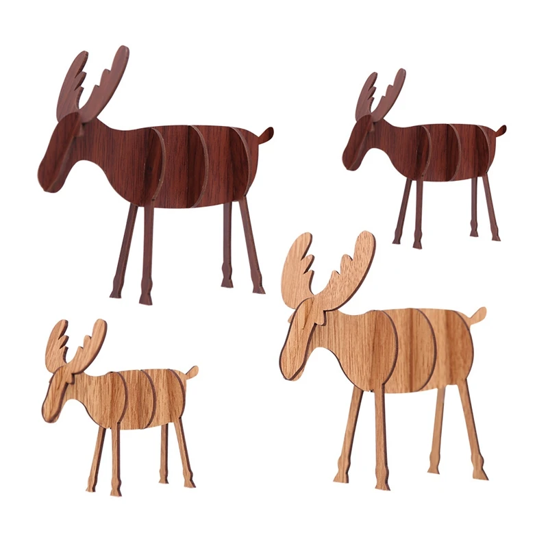 

4Pcs Christmas Wooden Deer Pendants Ornaments Kid Gift For Christmas Party Decoration DIY Xmas Tree Wooden Ornaments