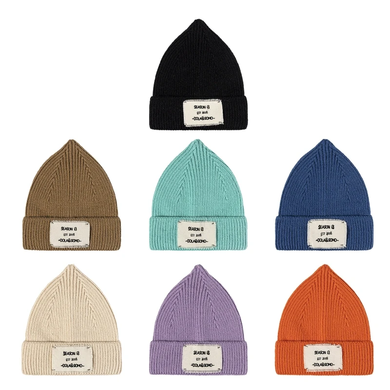 

Q39C Thermal Solid Color Beanie Hat Trendy Letters Labeling Knitted Hat Woolen Hat for Outdoor Activities in Cold Weather