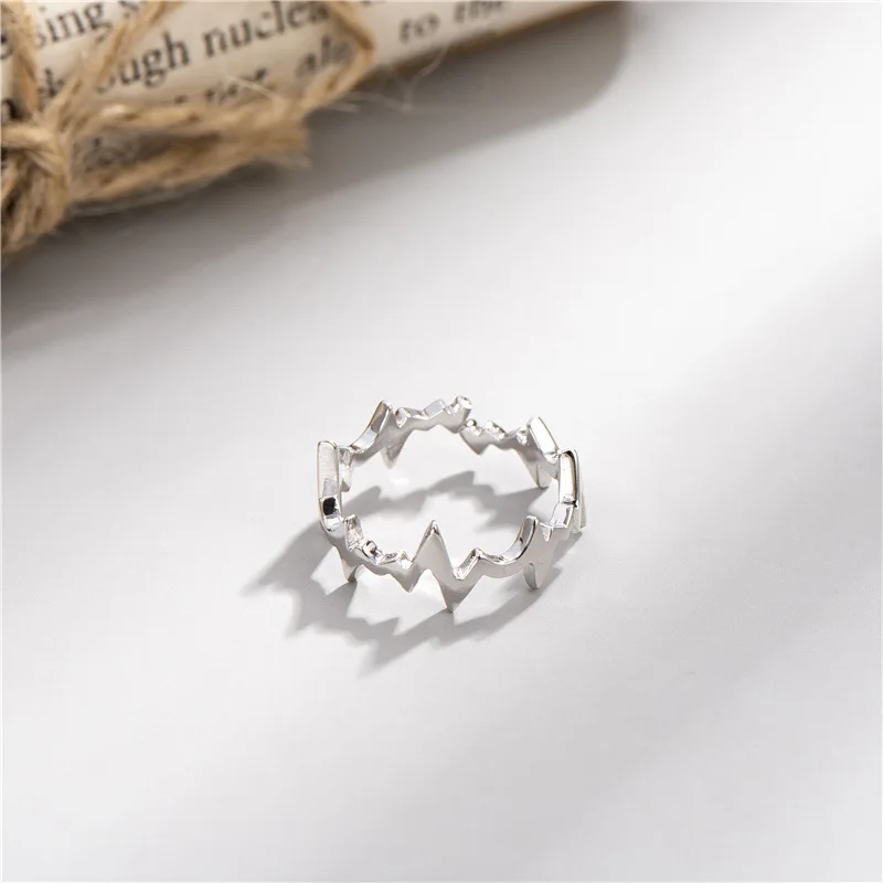 

SODROV Sterling Silver Rings Frosty Wind Cardiogram Heartbeat Ring Jewelry 925 Sterling Silver Fine Jewelry Rings for Women