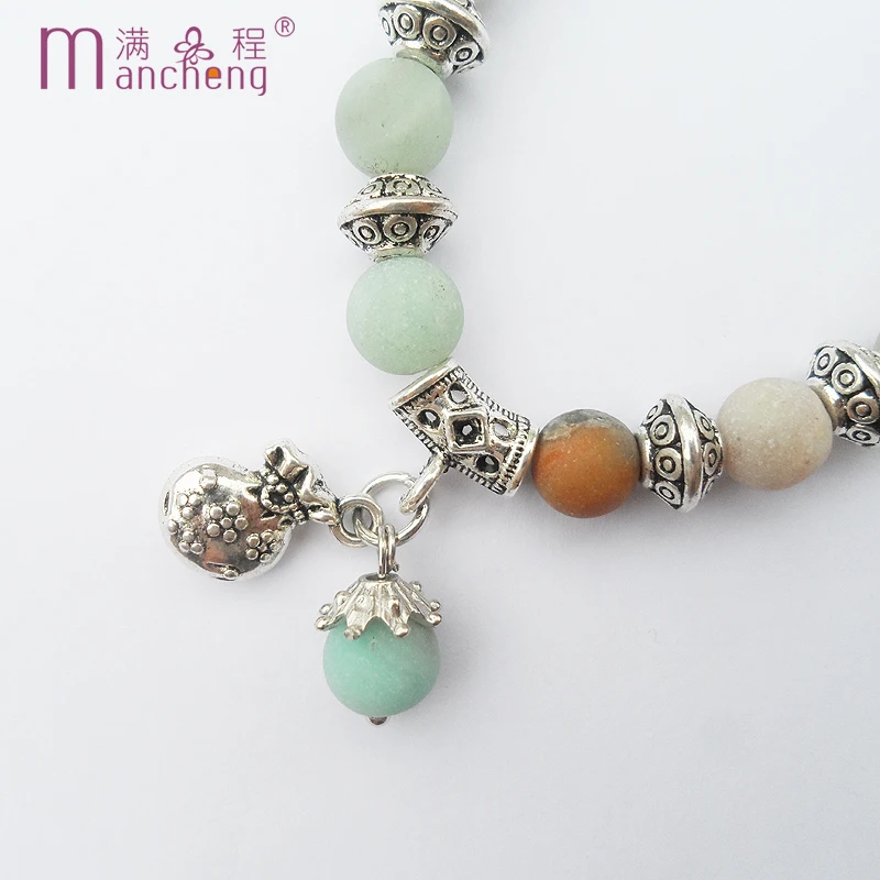

natural plagioclase Amazonite Yoga bracelet pendant Women Vintage silver plated Money bag Wallet purse charm bracelet jewelry