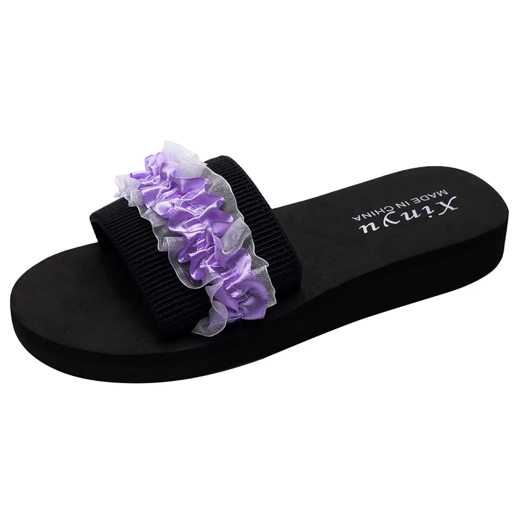 Женские пляжные шлепанцы с цветами дышащие сандалии на платформе домашние