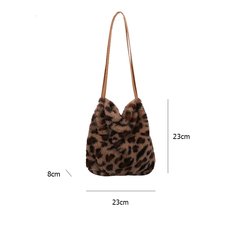 

Retro Leopard Cow Pattern Totes Women Autumn Winer Soft Plush Shoulder Top-Handle Bag Casual Large Capacity Shopping Handbags