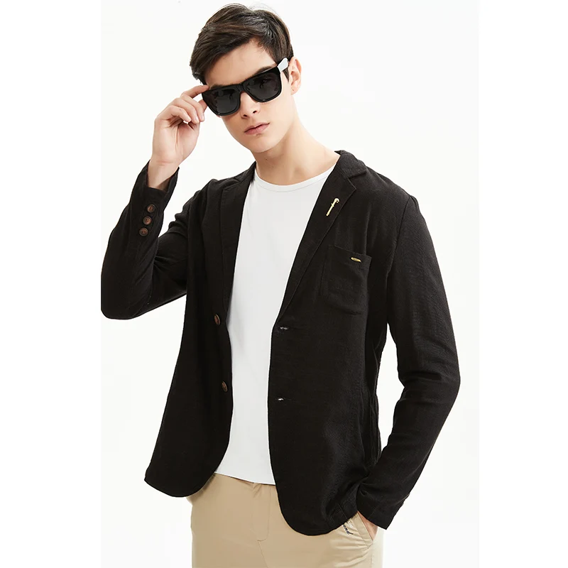 

55% Linen 45% Cotton Breathable Anti-static Soft Man Suit Jacket Quality Casual Male Summer Spring Single Breasted Men Blazer