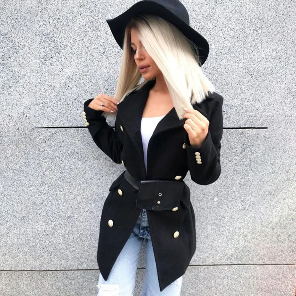 

Офисное женское длинное шерстяное пальто, зимнее повседневное модное двубортное пальто, пальто, однотонное женское приталенное пальто на п...