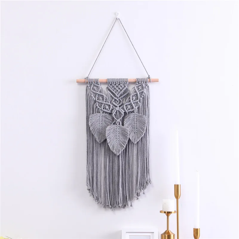 

Cotton Rope Tassel Leaf Tapestry Living Room Bedroom Hand-woven Small Tapestry Ornaments Bohemia Home Wall Decoration New