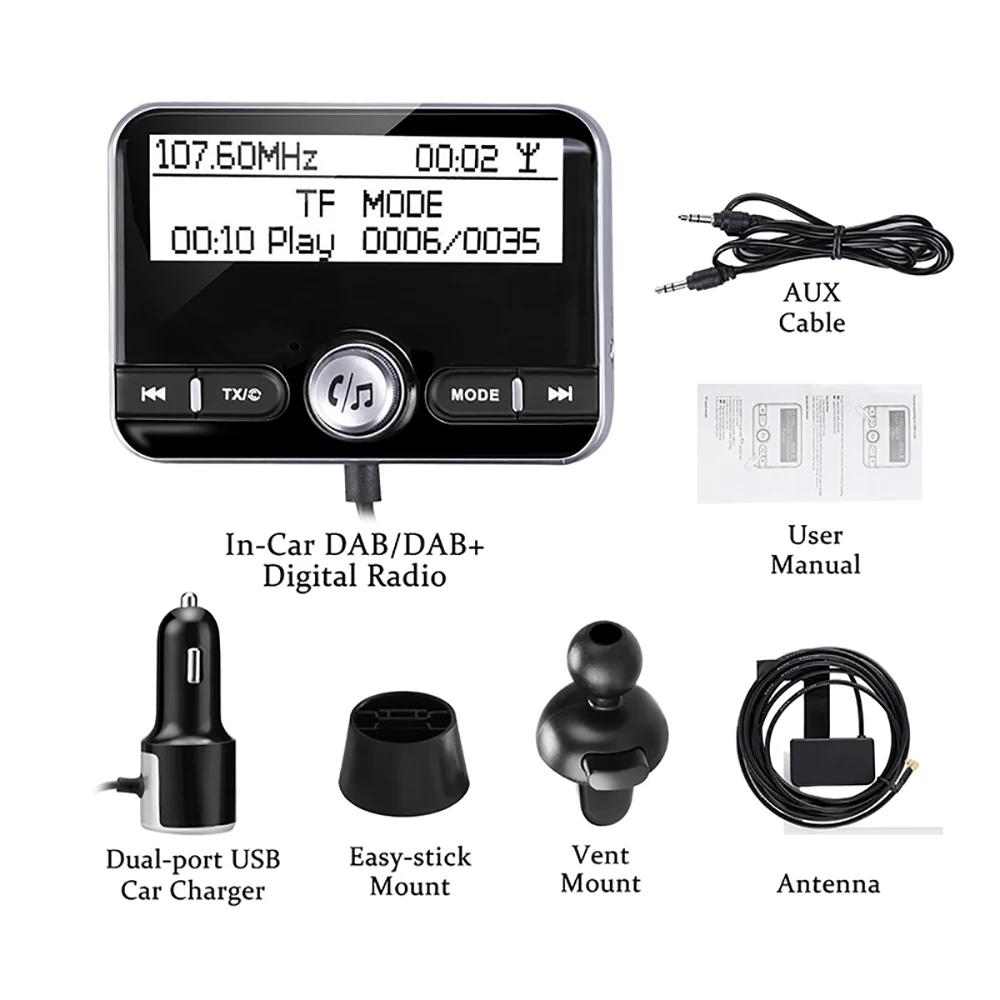Цифровой радиоадаптер VicTsing DAB/DAB + FM передатчик с Bluetooth гарнитура для звонков два