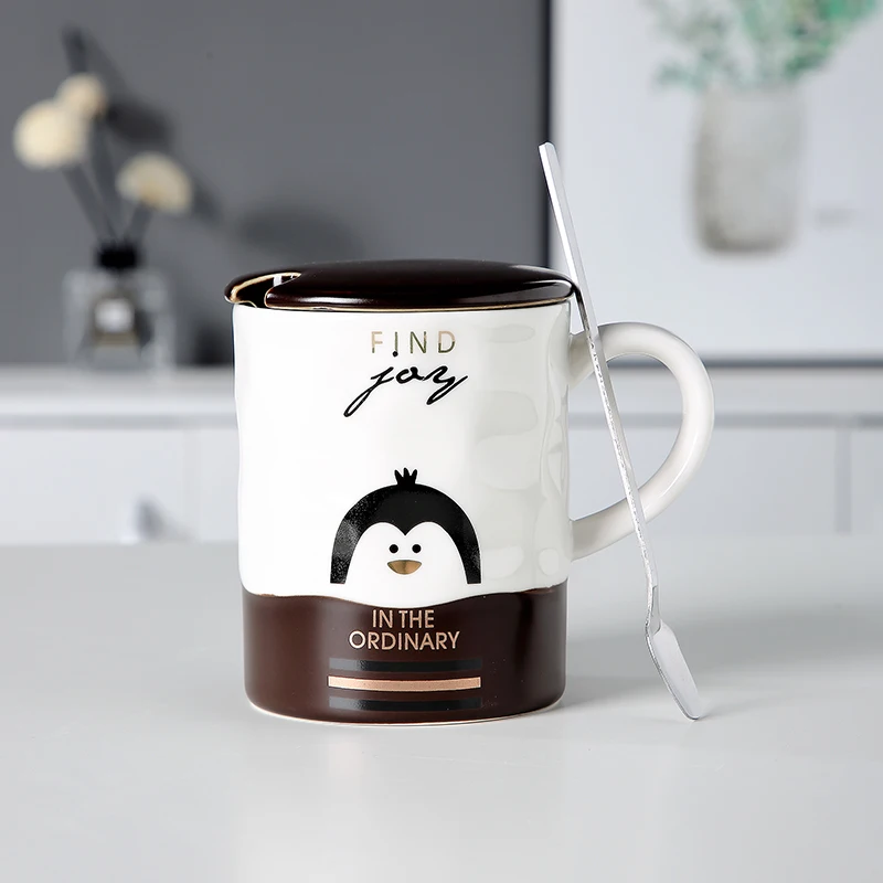 EWAYS креативная керамическая чашка ложка с крышкой милая мультяшная кружка