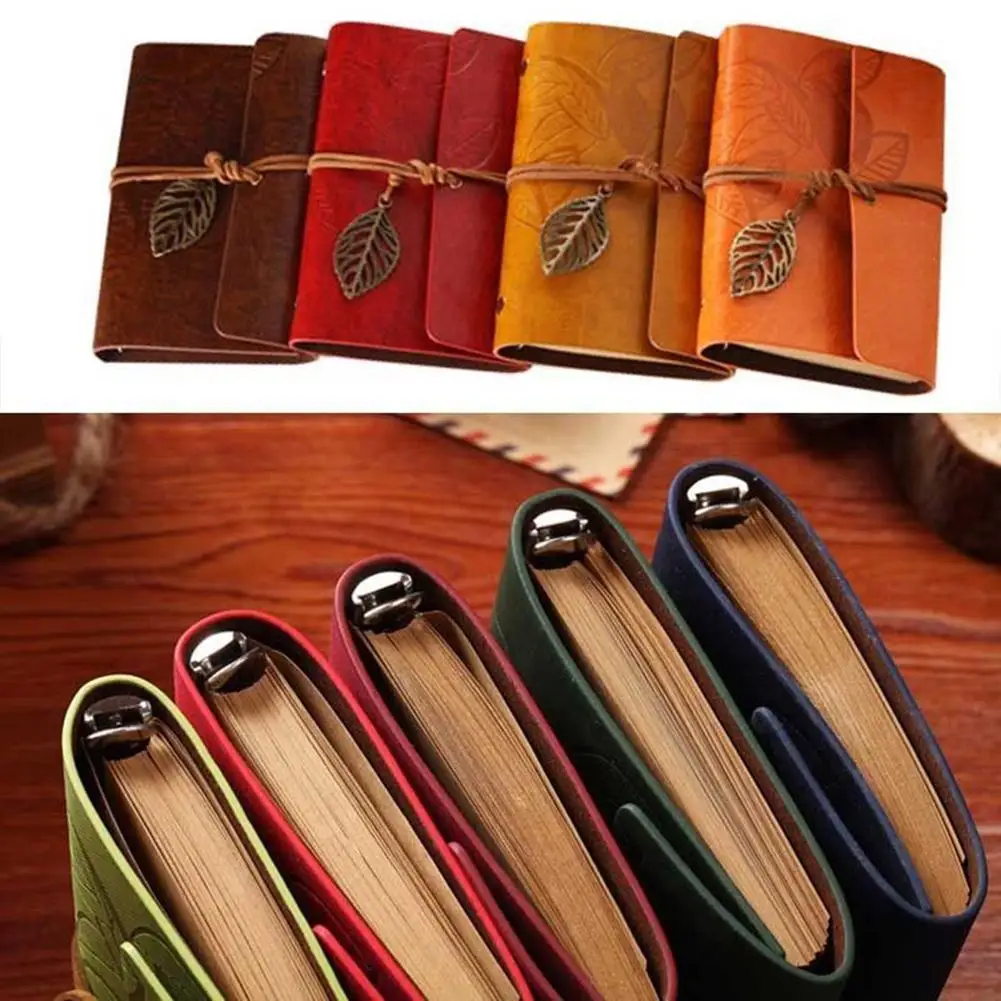 

Vintage Retro Loose-leaf Notebook Faux Leather Leaf Notepad Journal Diary Gift