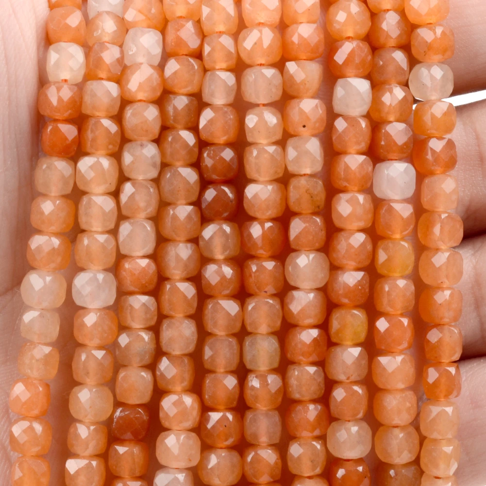 

5mm Natural Faceted Orange Aventurine Stone Beads For Jewelry Making Square Loose Spacer Beads DIY Bracelet Necklace Accessories