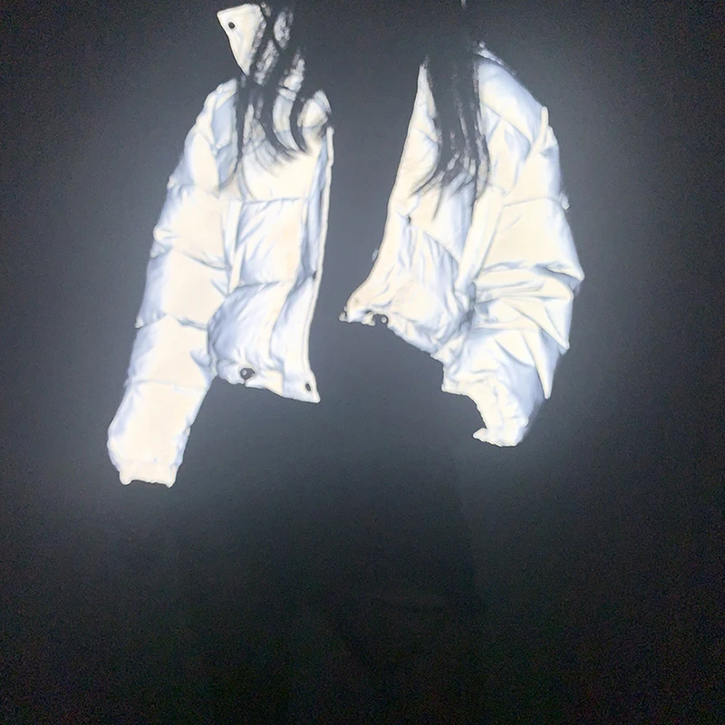 

Женская Светоотражающая куртка Sisterlinda, короткая теплая верхняя одежда с длинным рукавом, для клуба, вечеринки, для осени и зимы