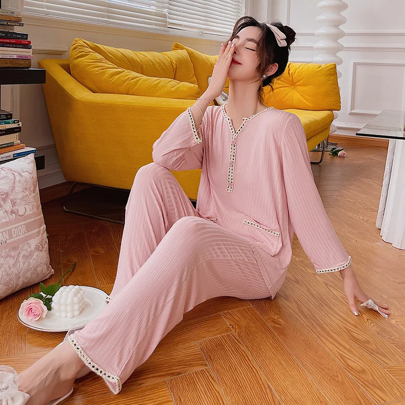 2021 Autumn and Winter New Women's Pajamas Long-sleeved Plus Size Comfortable Home Wear Sleepwear Pajama Set Women Pijamas Women