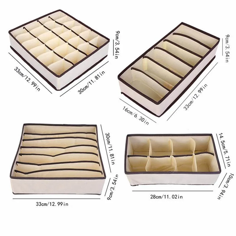 

4 Pcs Set Underwear Bra Organizer Storage Box Beige Drawer Closet Organizers Boxes For Underwear Scarves Socks Bra