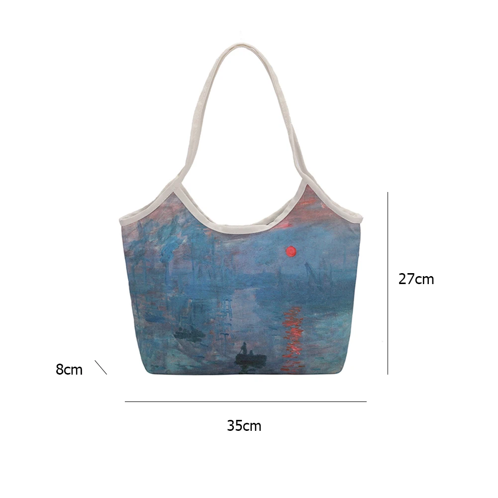 

2021 Women Oil Painting Style Shoulder Bag Female Large Capacity Handbag Eco Canvas School Work Daily Use Casual Shopping Bag