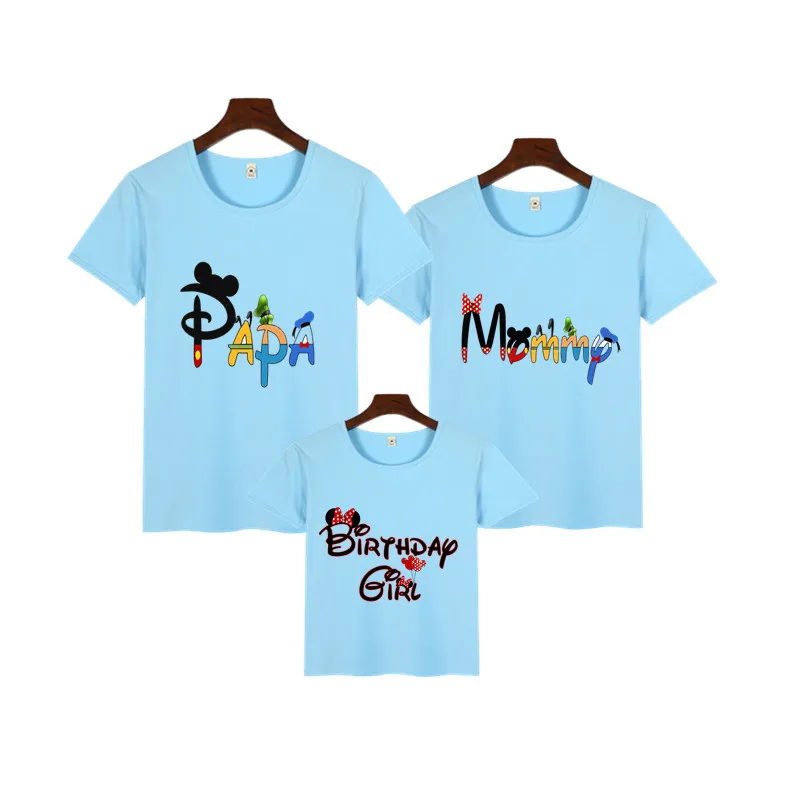 P24-sky blue Уши Минни-Маус футболка Семейные Комплекты Одежда для мамы и дочки уши Минни-Маус платье на день рождения Рождественская одежда - Цвет: P24-sky blue