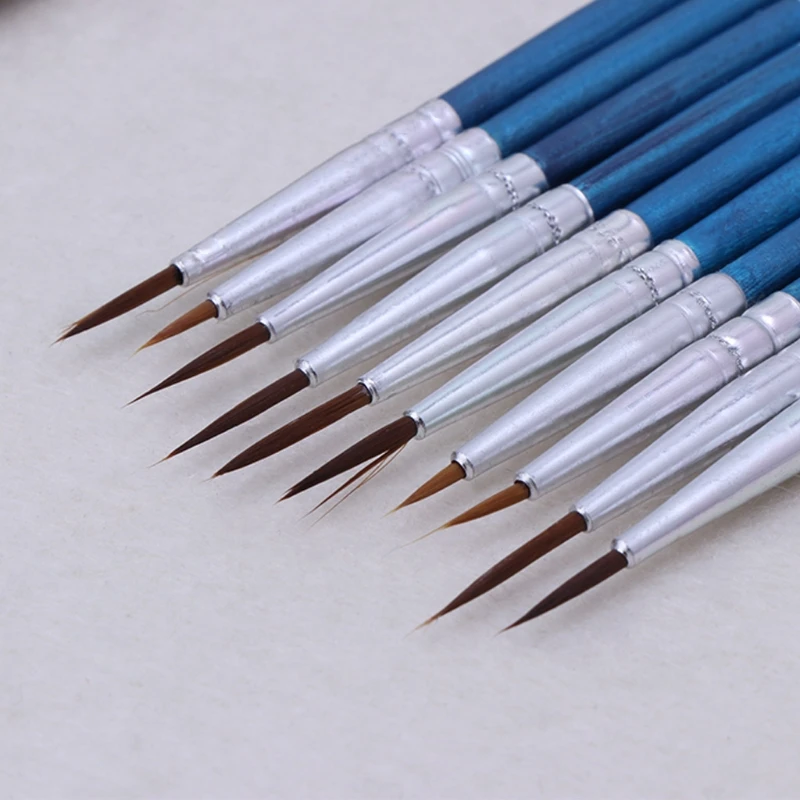 

2021 New 10Pcs Nylon Hair Artist Paint Brush Acrylic Watercolor Round Fine Hand Point Tip