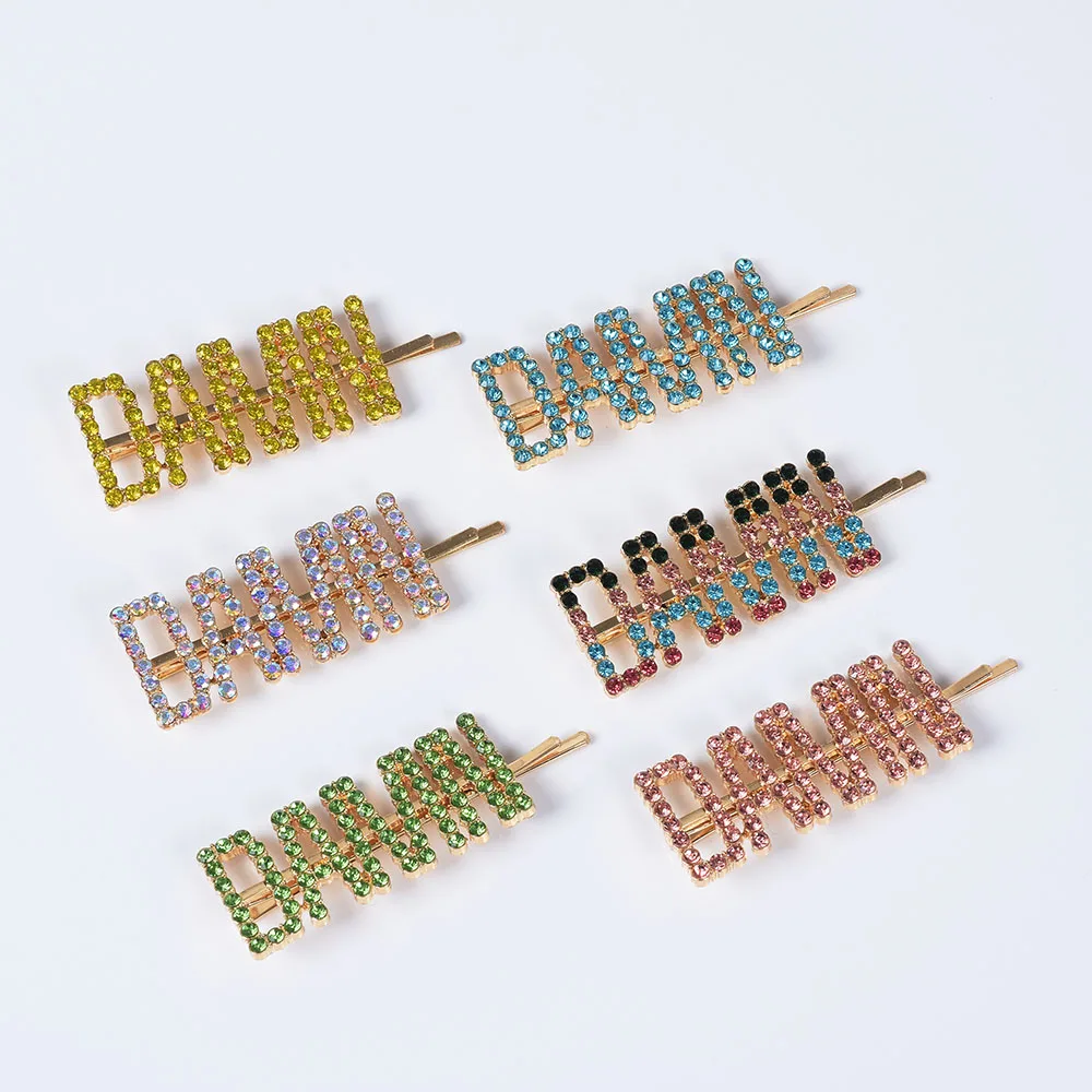 Золотистые металлические Красочные шпильки для волос с надписью Хрустальная