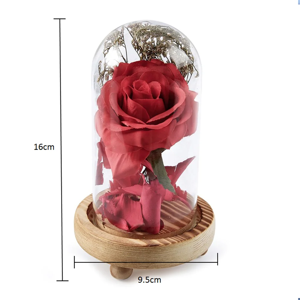 

1pc Glass Cover Rose Decoration Ornaments Rose Desktop Ornament Artifical Flowers Valentine'S Day Present Gifts Home Decor