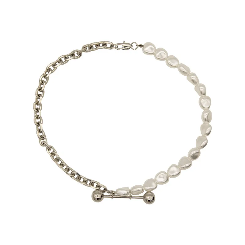 

Metal Chain Irregular Profiled Baroque Pearls Necklace Retro Fashion Personality Collarbone Chain Women Jewelry Accessories