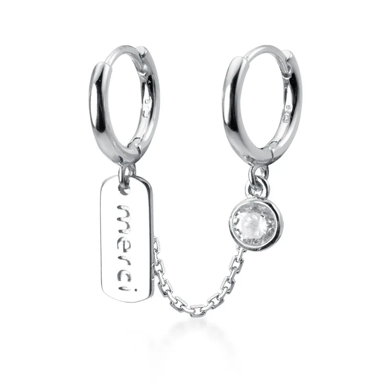 

S925 Sterling Silver Single Stud Earring Retro Style Tag Round Buckle Korean Fashion Jewelry For Women Lady Daughter Gift