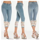 Женские джинсы с высокой талией, новинка, Лидер продаж, стильные кружевные простроченные женские джинсовые укороченные брюки, женские джинсы