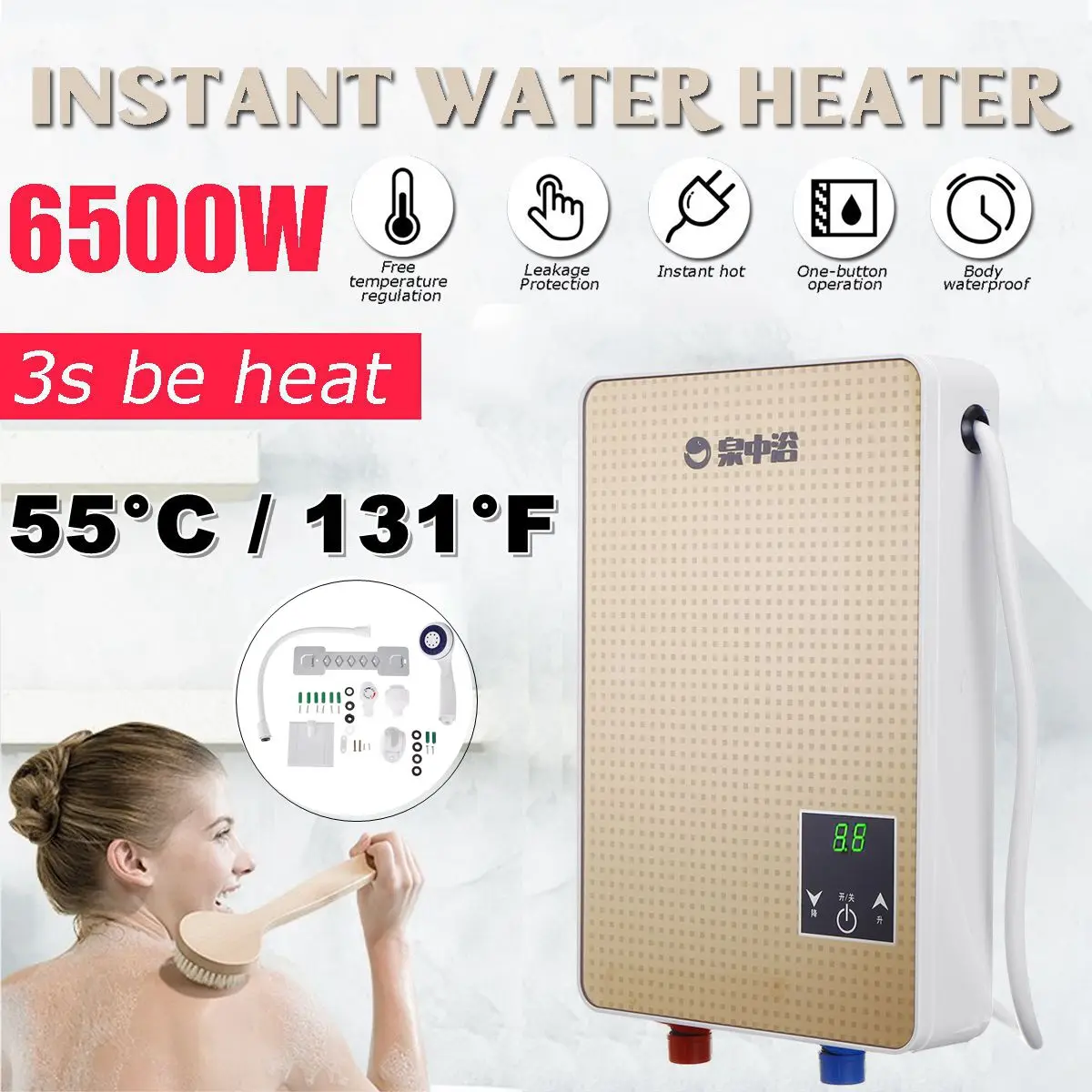 

Мгновенный Электрический водонагреватель 220 В 6500 Вт, домашний умный аппарат с постоянной температурой и быстрым нагревом для маленькой душ...