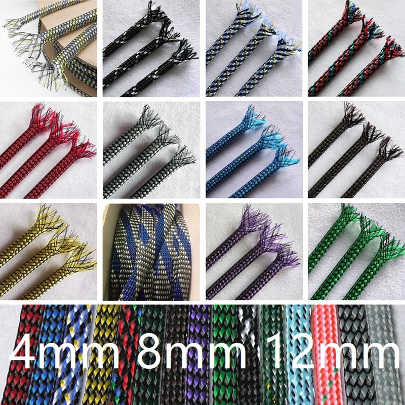 

10M Colorful 4mm 8mm 12mm PP Conton PET Yarn Braided Cable Sleeve Mixed Expandable Flexible Insulate Wire Protector Wrap Sheath