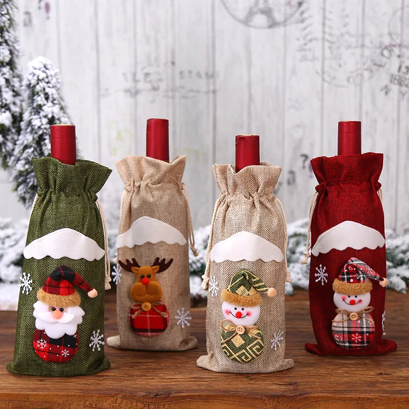 1PC Creative Christmas Wine Bottle Cap Santa Claus Snowman Knitted Wool Liquor Bottle Cover Home Table Decoration 2022 New Year