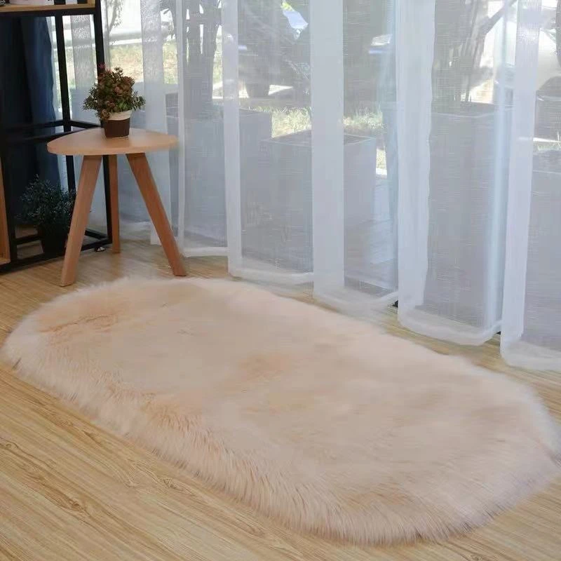 

Ellipse Soft Faux Sheepskin Fur Chair Rugs For Bedroom Floor Shaggy Silky Plush Carpet Pink Bedside Mat