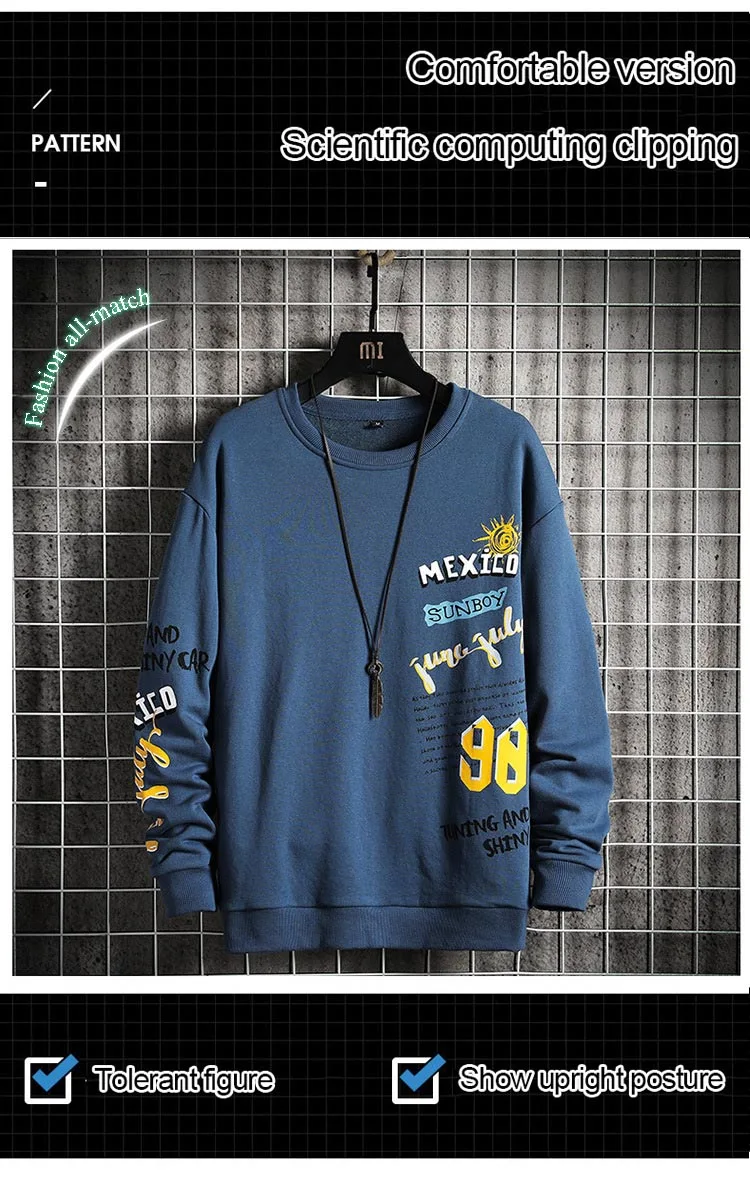 

2021 new spring and autumn men's Hoodie letter print o-neck hip hop Sweatshirt long sleeve fashion men's round neck Sweatshirt