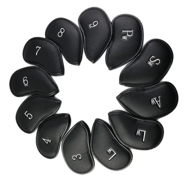 12pcs black NRC железные головные уборы для гольфа, изысканные полиуретановые толстые чехлы из искусственной кожи для клюшек для гольфа, железные головные уборы, аксессуары - Цвет: 12pcs black
