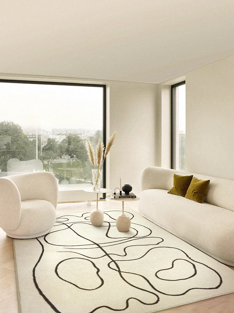 Nordic Geometric Linen Carpets for Living Room Anti-slip Japanese Art Large Floor Mat Bedroom Soft Area Rugs Home Decor Bedside