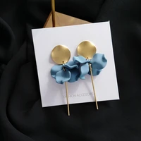 925 silver needle drop earrings round metal gold color blue petal dangle earrings hot selling flower earrings for women jewelry