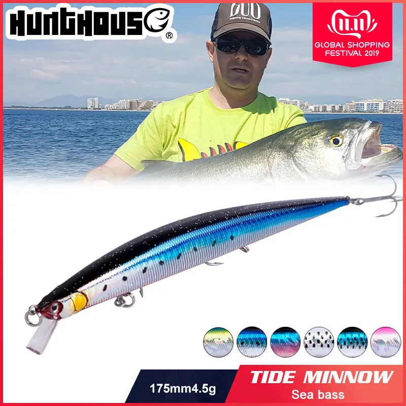 Hunthouse Tide Slim Minnow flyer175 плавающая жесткая приманка для рыбалки Морская рыбалка 175 мм 25 г 3D глаза ABS пластик для морской щуки