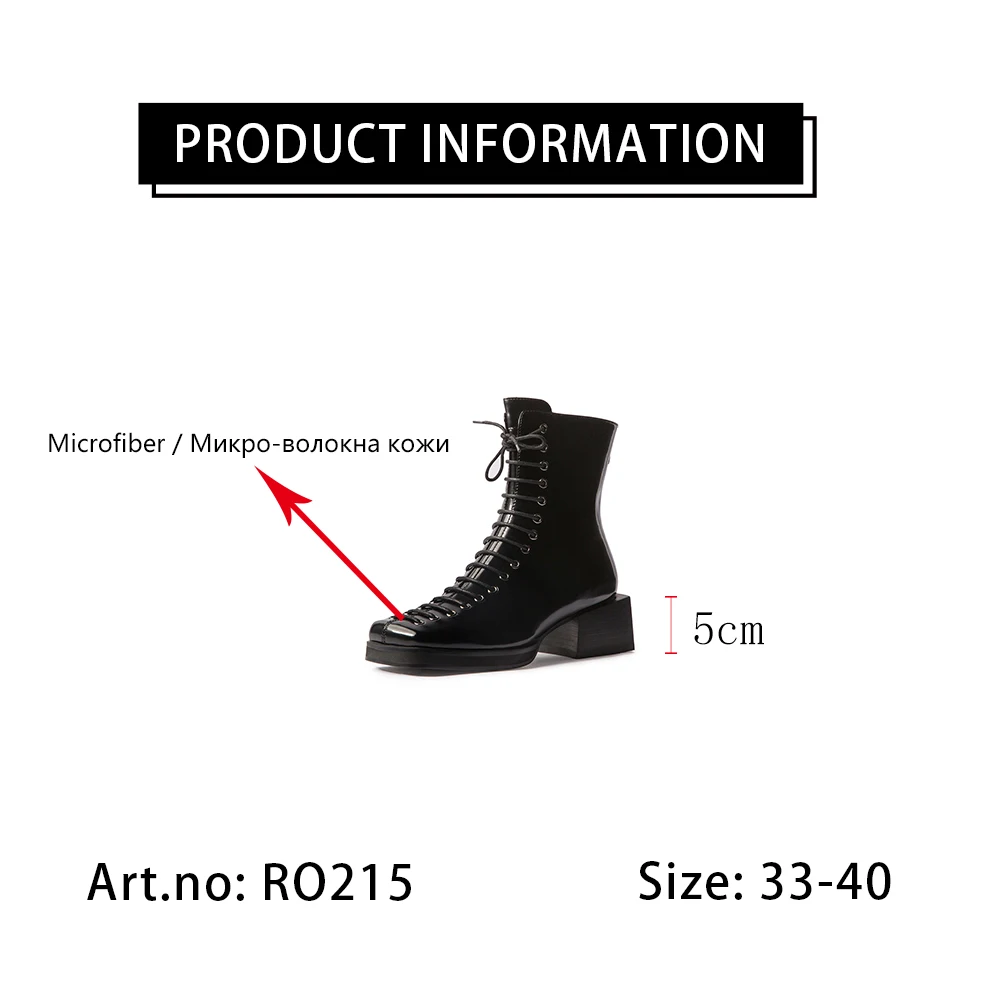 

RJN Fashiona Womens Boots Classic Square Toe lace-up Comfortable Thick heel Ankle Boots High Quality Handmade Women Boots RO216