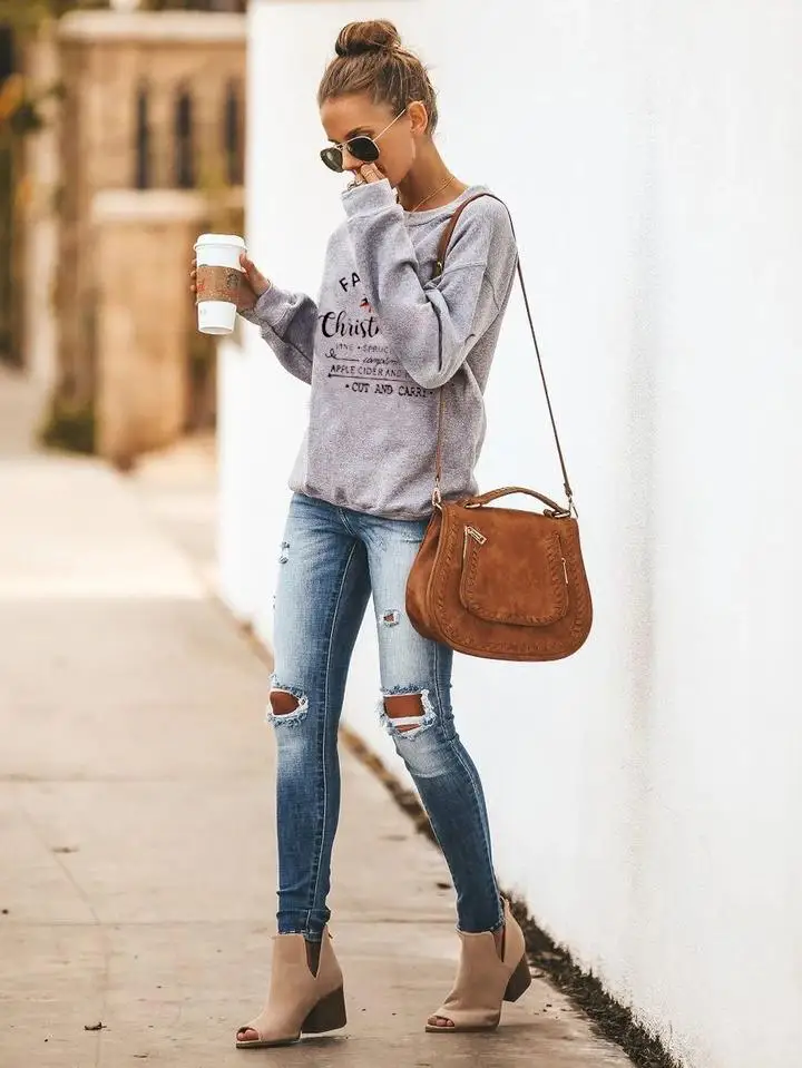 2019 Женская толстовка с круглым вырезом и рождественской елкой | одежда