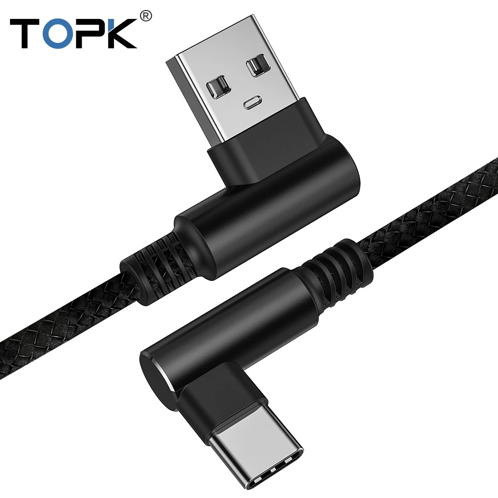 TOPK 1 м 90 градусов 3 А Быстрая зарядка usb type C кабель l образный для мобильного