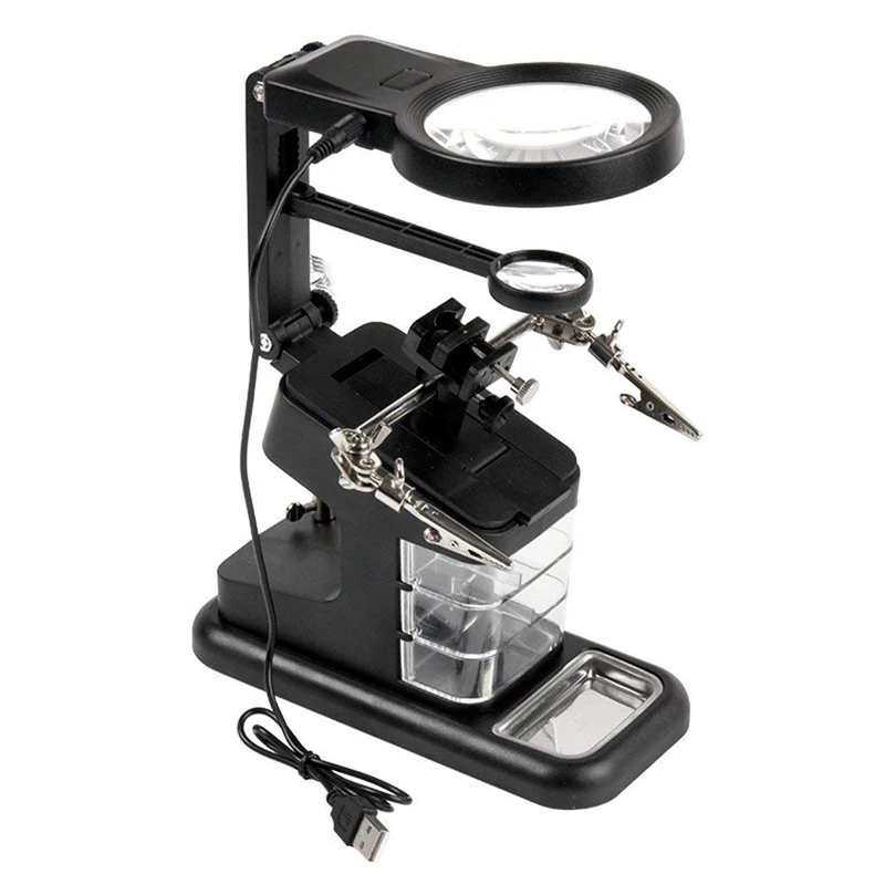 Soldering Solder Iron Stand Holder Station Desk Magnifier LED Light Clamp Clip Helping Hand Magnifying Circuit Board
