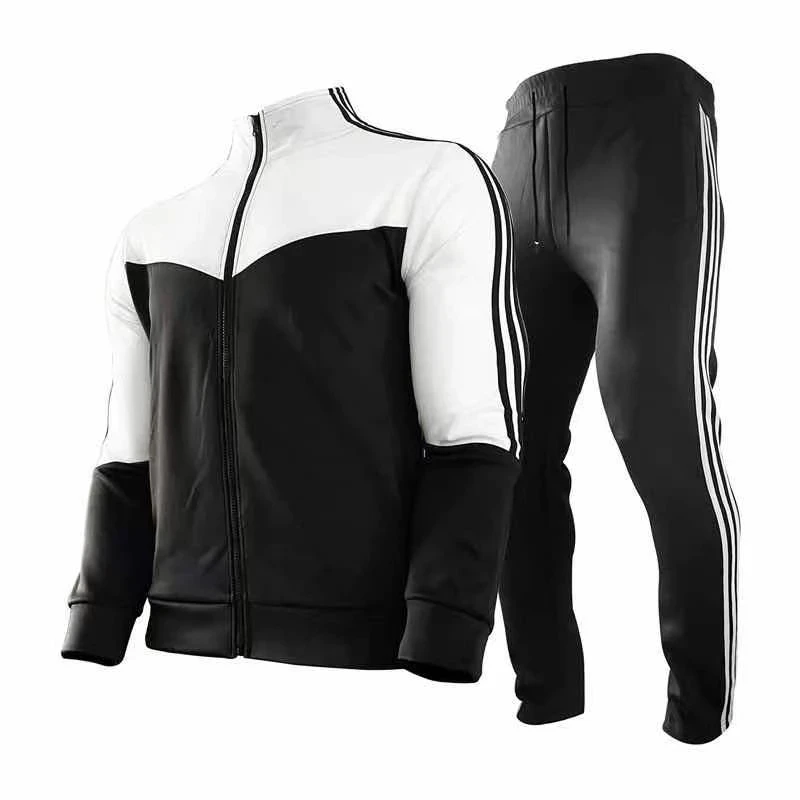 

2021 new men's casual suit stitching jogging sportswear zipper hoodie + pants 2-piece men's sportswear sports suit