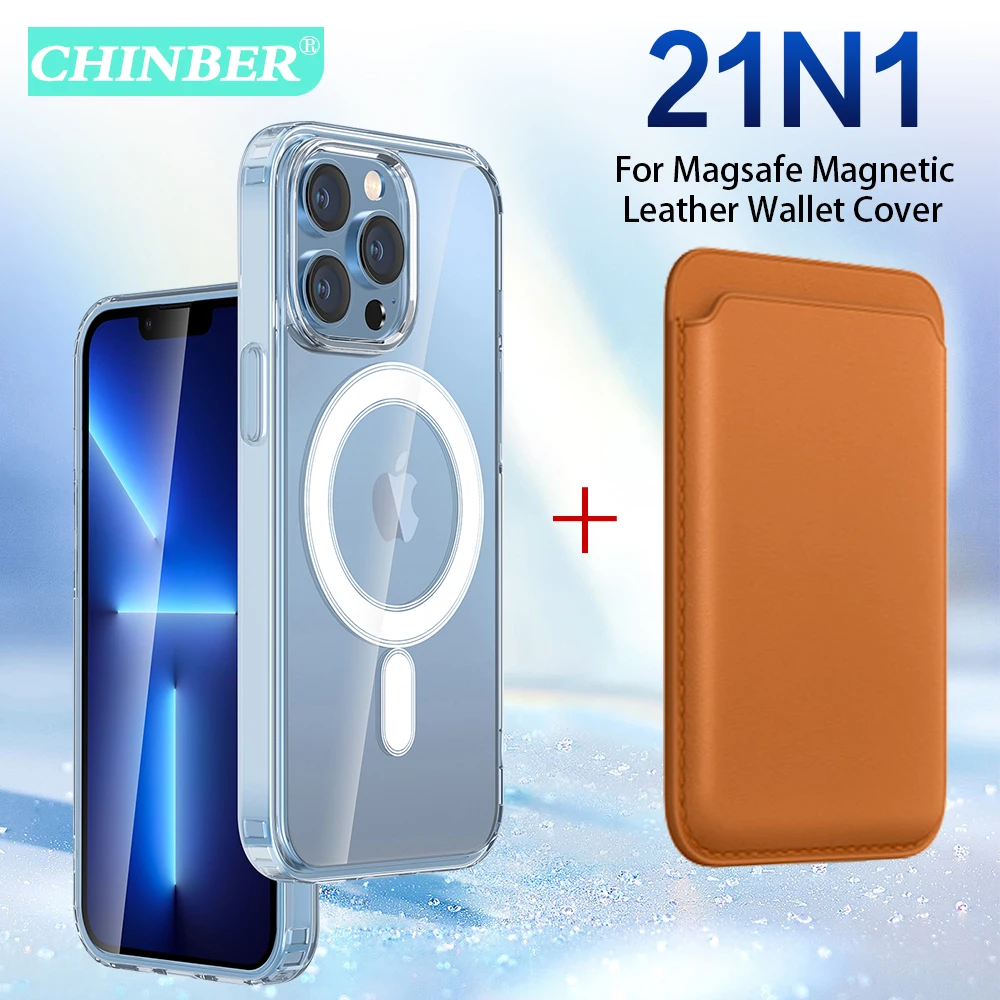

Original For Magsafe Magnetic Clear Cover Case For iPhone 13 12 11 Pro MAX mini XR X XS MAX 7 8 Plus Back Leather Wallet Card
