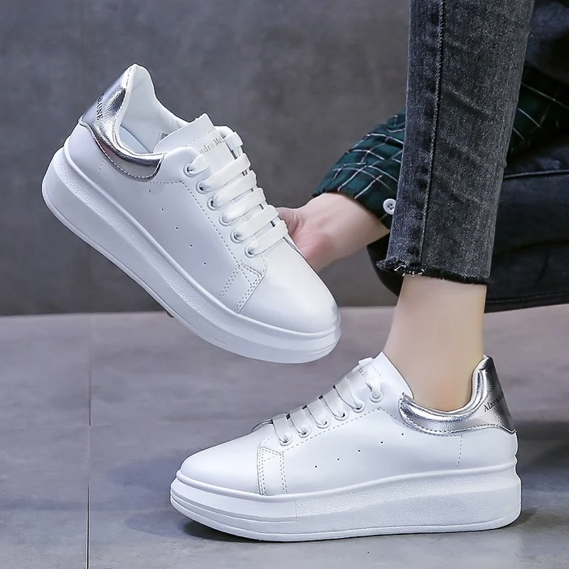

Women's Sports Shoes All-match Comfortable White Women Shoes Female Platform Sneakers Casual Lace-up Vulcanized Shoes Large Size