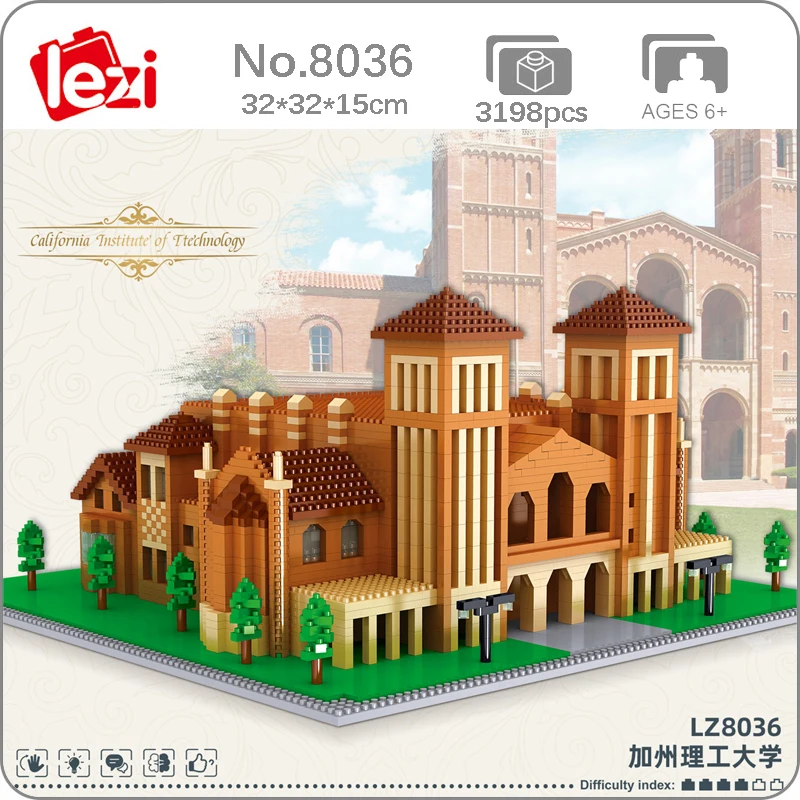 

Lezi 8036 мировая архитектура калтеч Университетская школа 3D модель DIY Мини Алмазные блоки кирпичи игрушки для детей без коробки