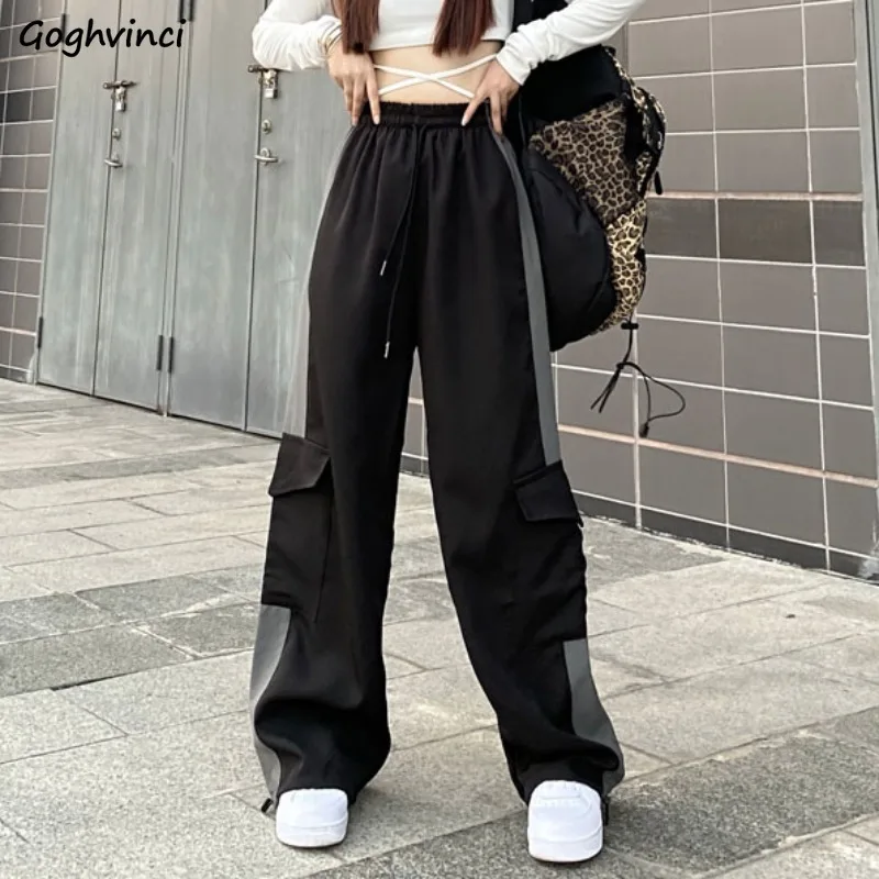 

Casual Cargo Pants Women Simple Panelled Design Schoolgirls Korean Style Trouser All-match Ins Harajuku Loose Empire Spring New