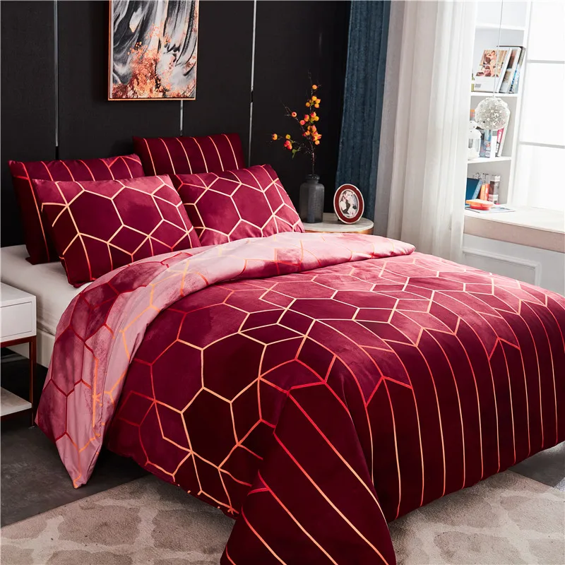 

Solstice 3D Bedding Set European Style Palace Red Geometric Rhombus Lattice Duvet Cover Pillowcase Quilt Cover Set Queen Size