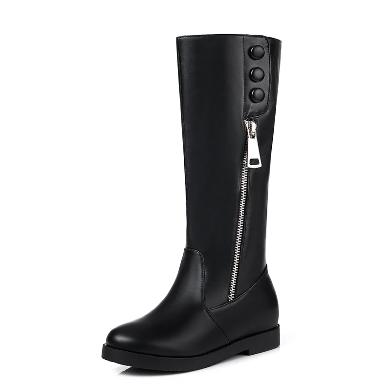 Fashion Zipper Knee High Boots Pu Leather Women Comfortable Flat Heels Long Autumn Winter Ladies Shoes Black White | Обувь