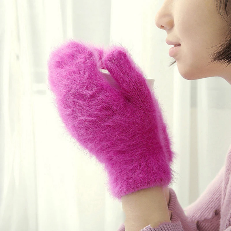 Плотные кашемировые бархатные теплые варежки на запястье женские милые