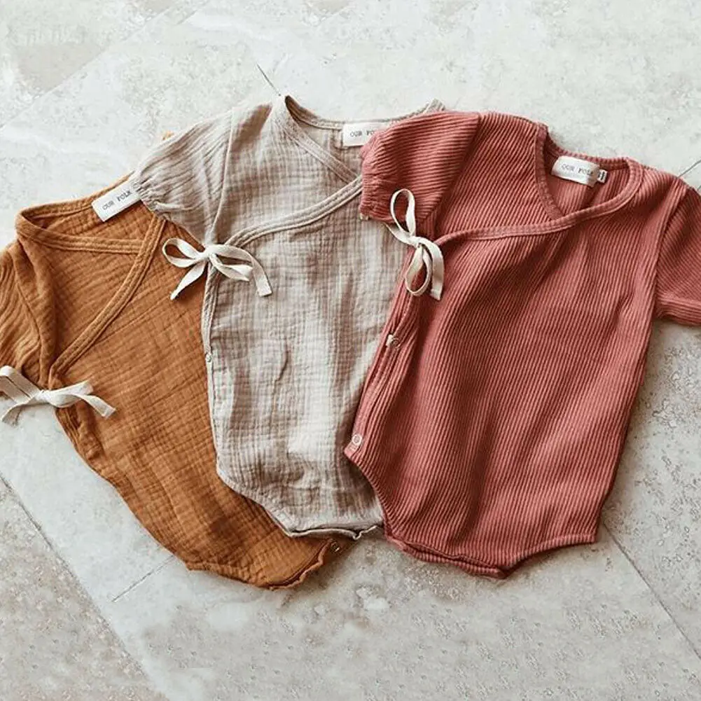 

Baby Boy Girls Romper Summer Clothes Jumpsuit Solid Color Short Sleeve Playsuit Sunsuit Outfits for 0-18M Newborn Infant Kids